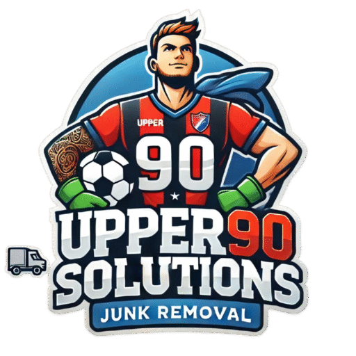 Upper 90 Solutions team in branded uniforms moving household items for junk hauling service.